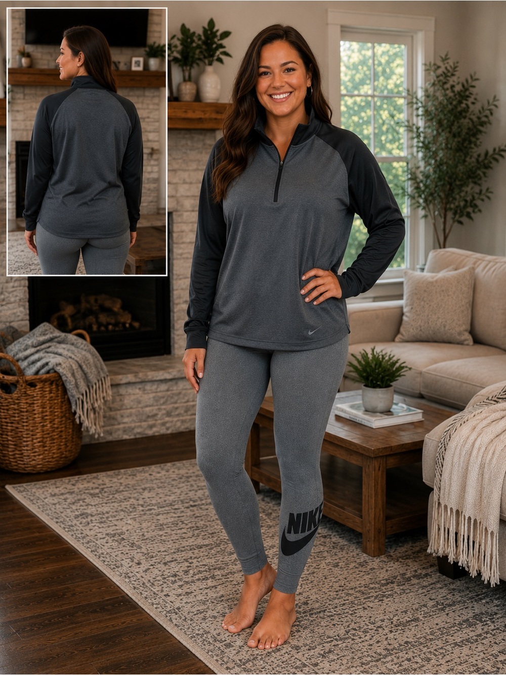 Nike Women's XL Grey 1/4-Zip Pullover & Legging Set